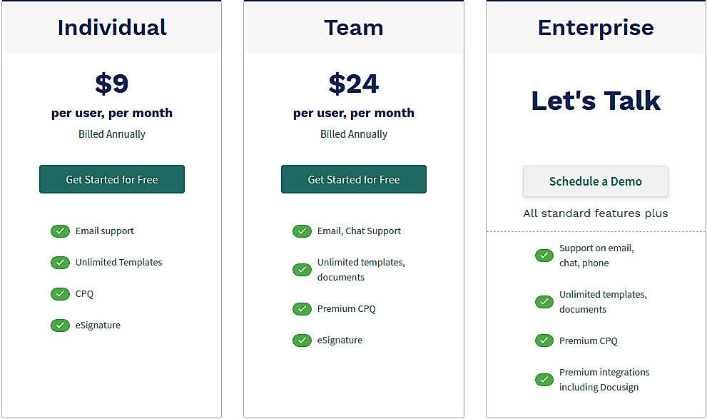 Pricing screenshot