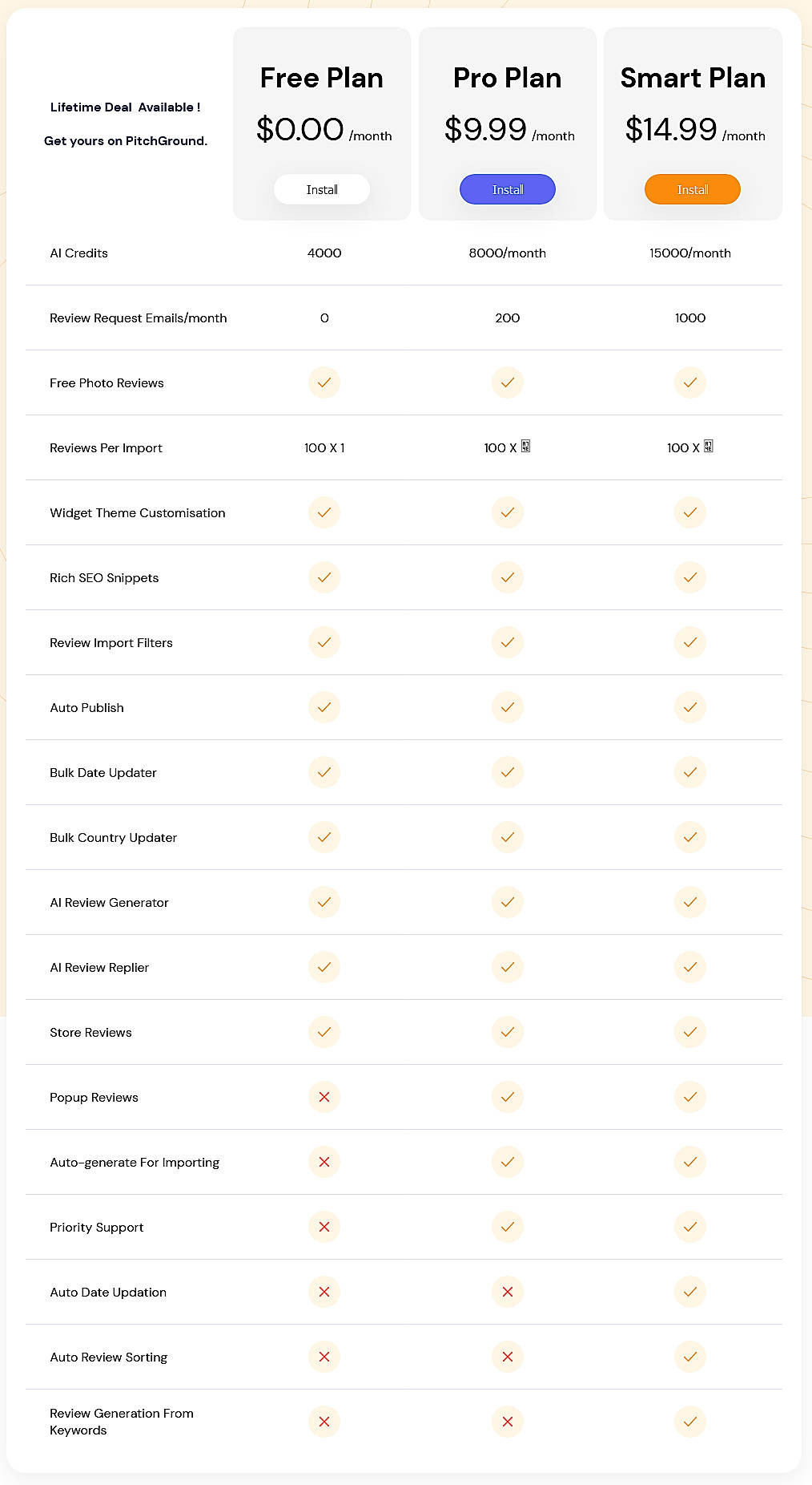Pricing screenshot