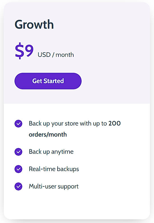 Pricing screenshot