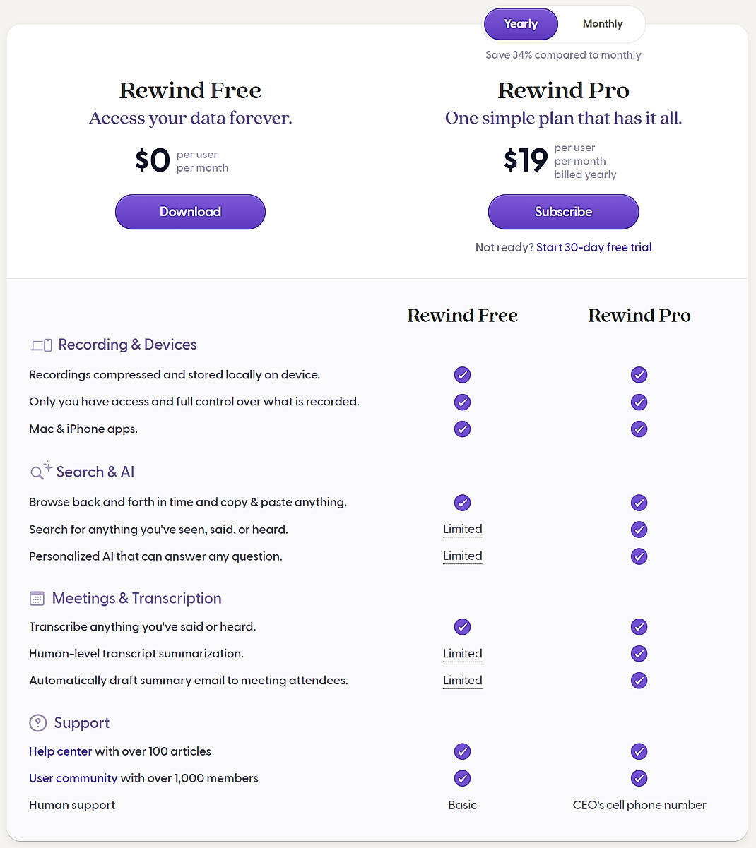 Pricing screenshot