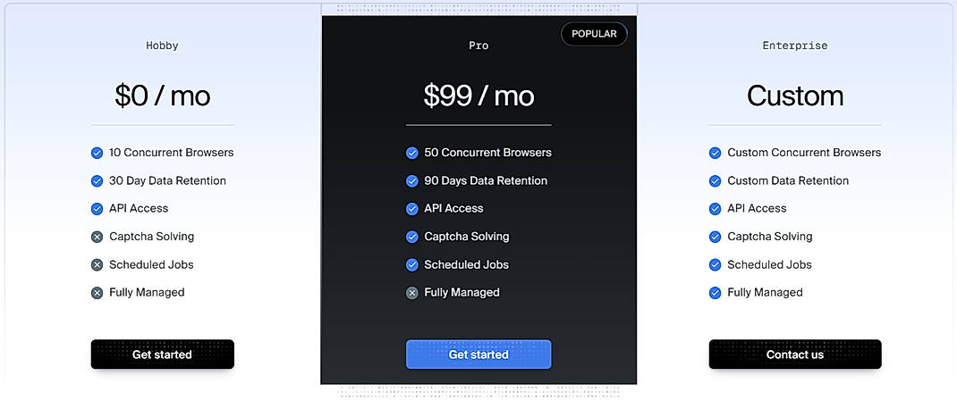 Pricing screenshot