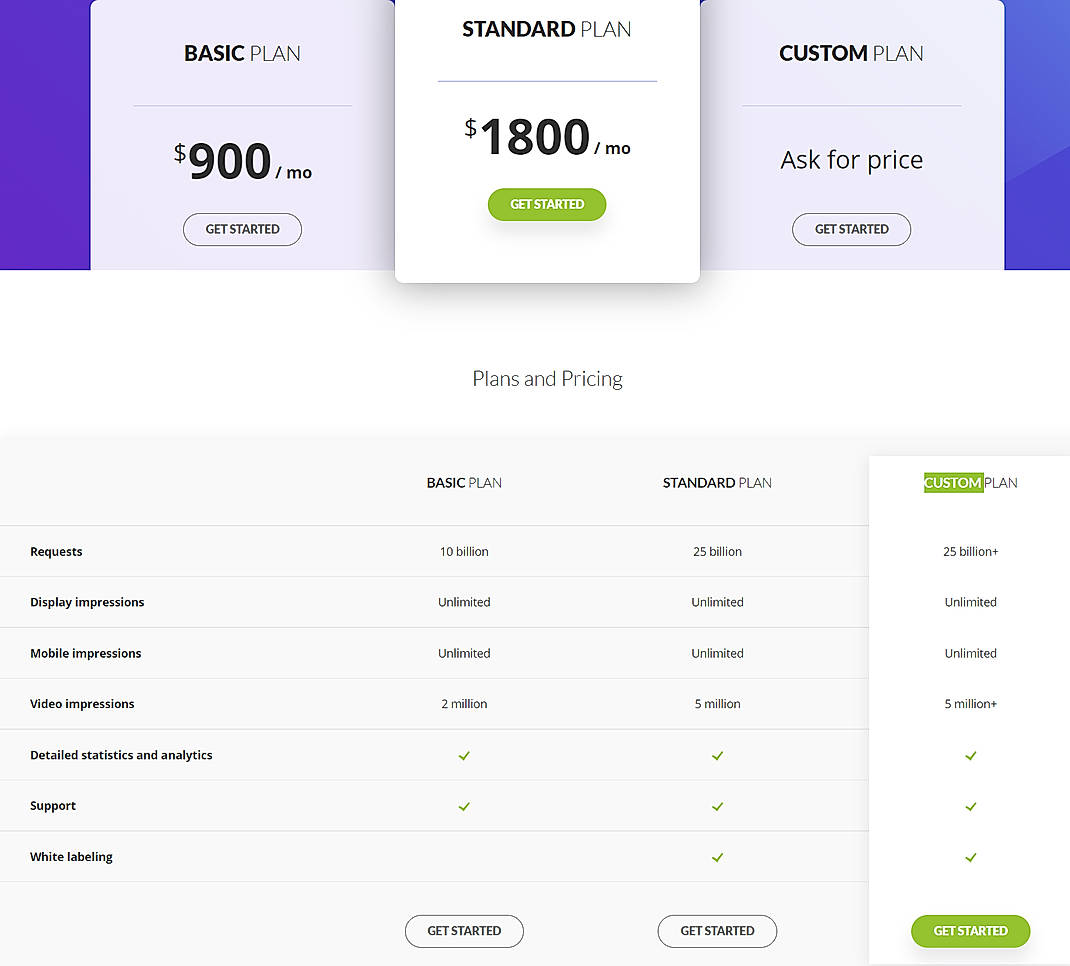 Pricing screenshot