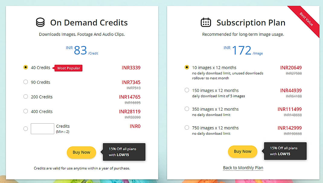 Pricing screenshot