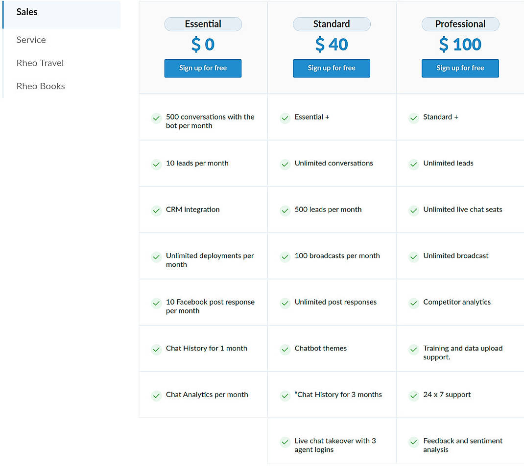 Pricing screenshot