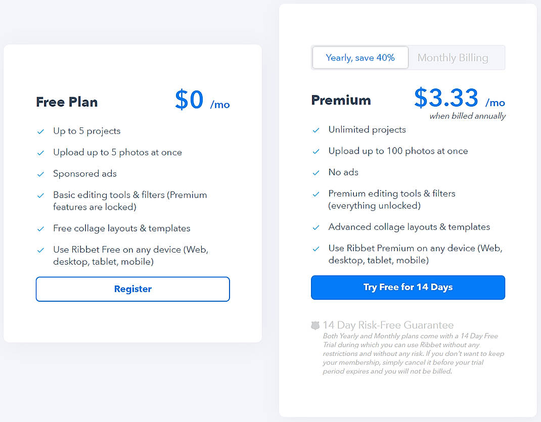 Pricing screenshot