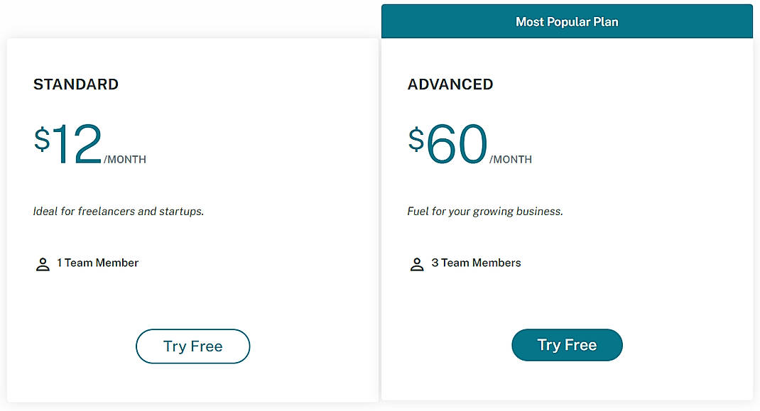 Pricing screenshot