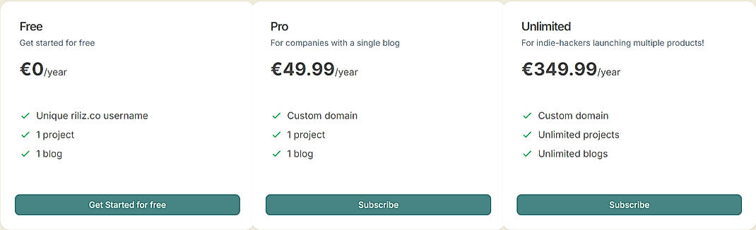 Pricing screenshot