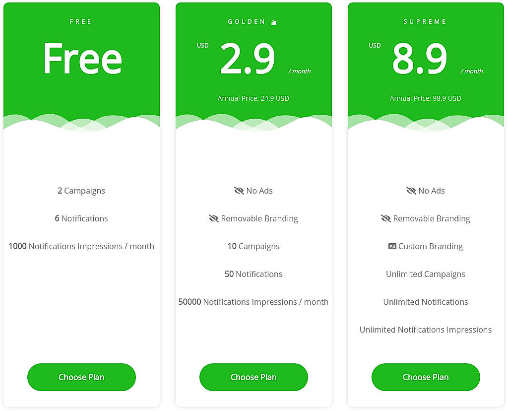 Pricing screenshot
