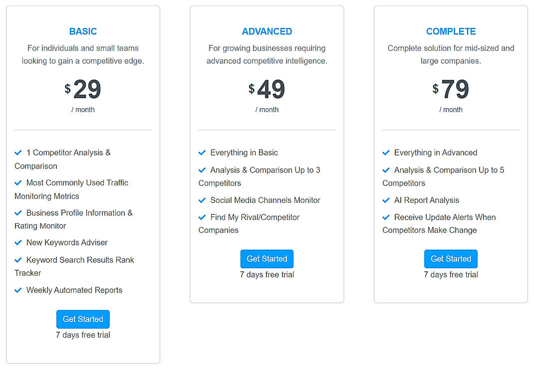 Pricing screenshot