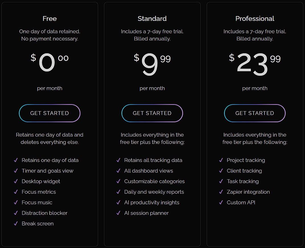 Pricing screenshot