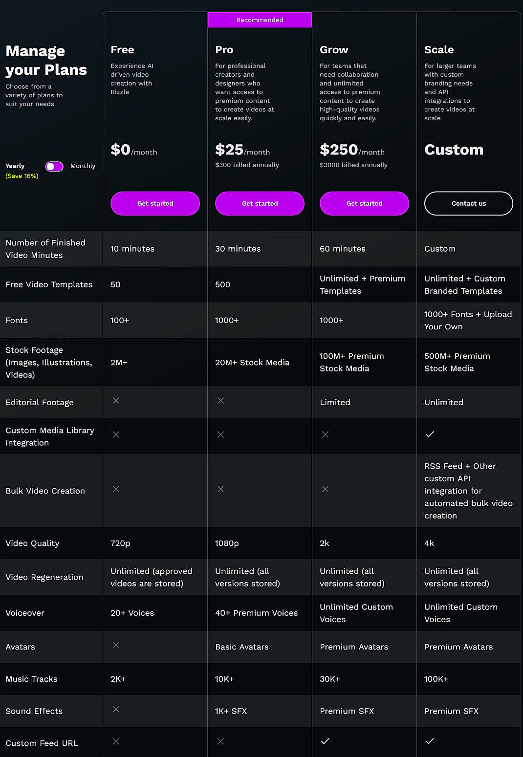 Pricing screenshot