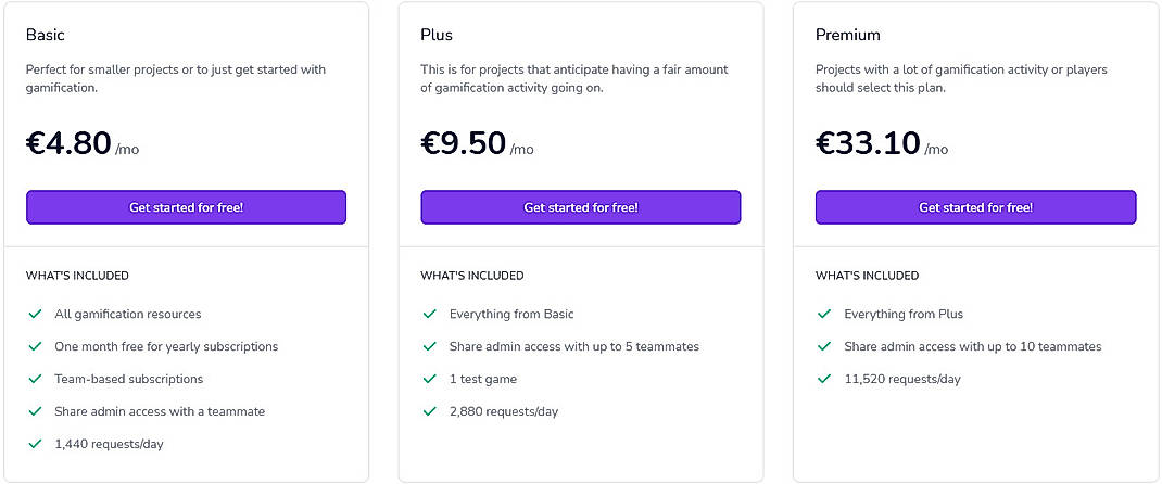 Pricing screenshot