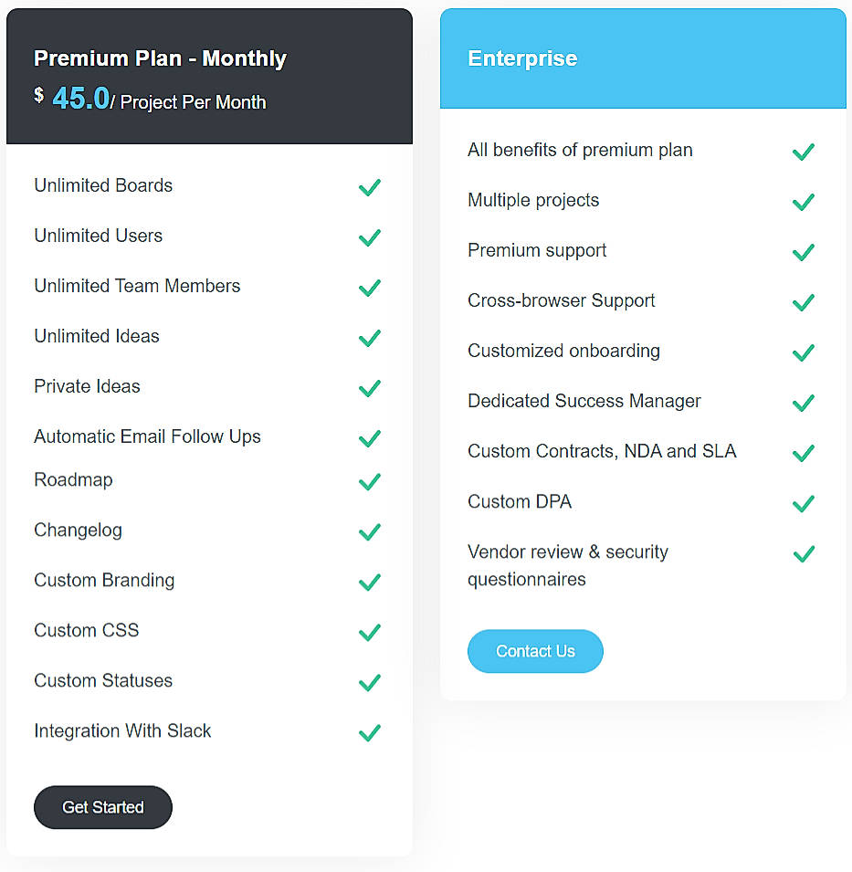 Pricing screenshot