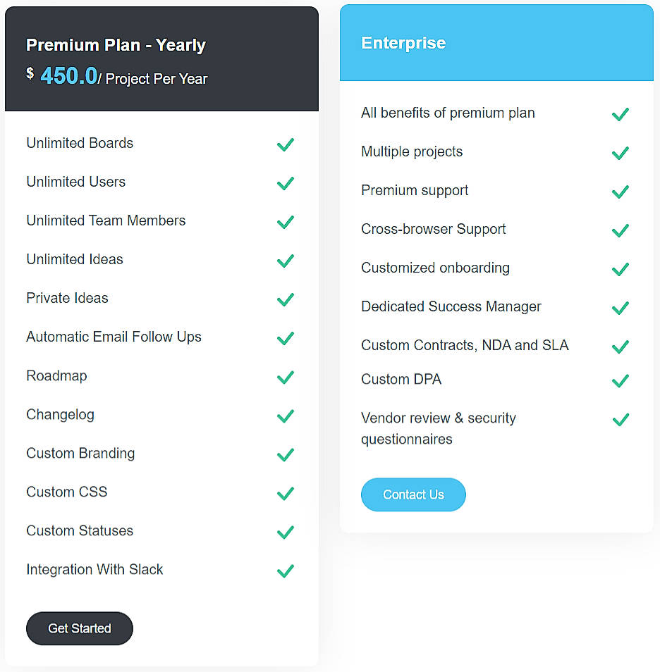 Pricing screenshot