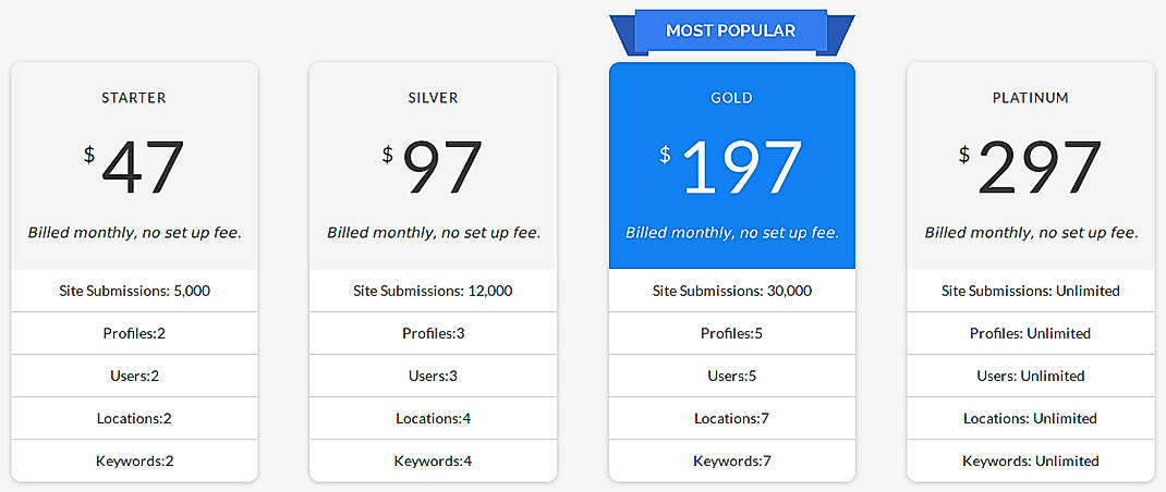 Pricing screenshot