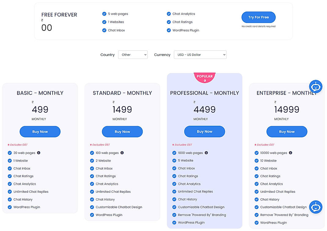 Pricing screenshot