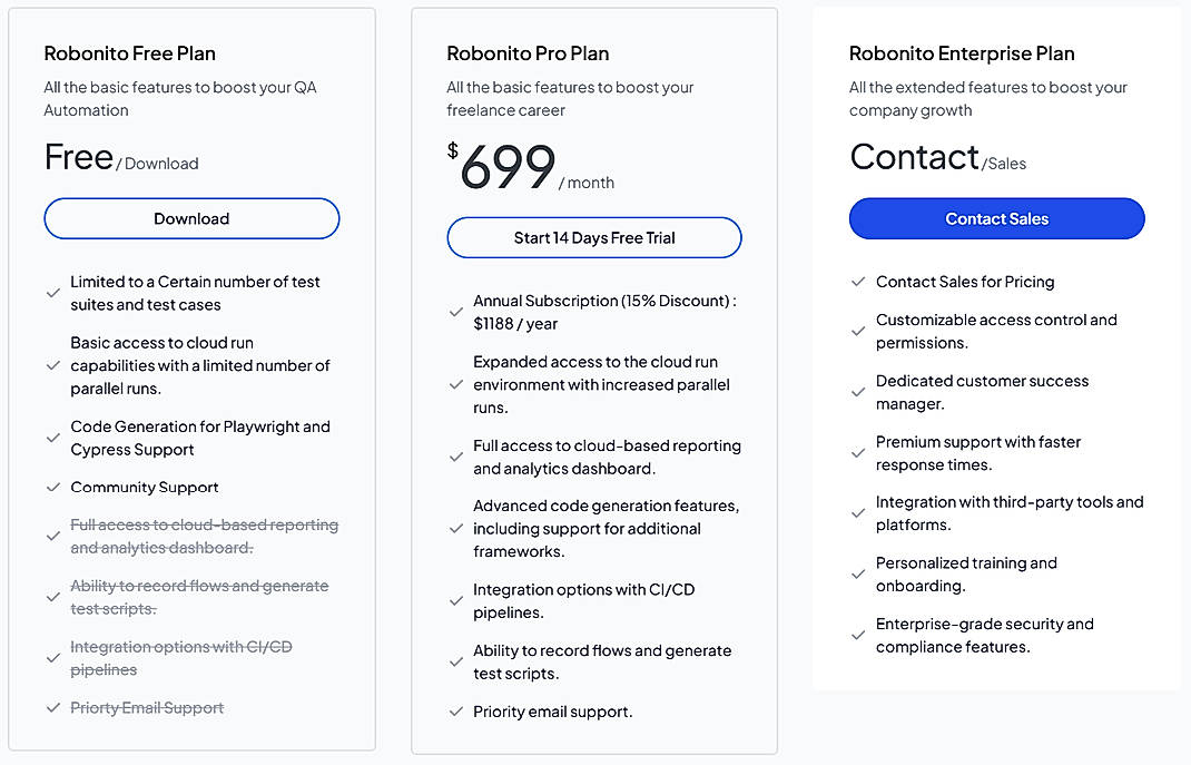 Pricing screenshot