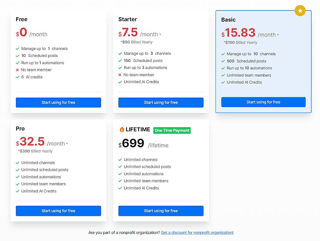 Pricing screenshot