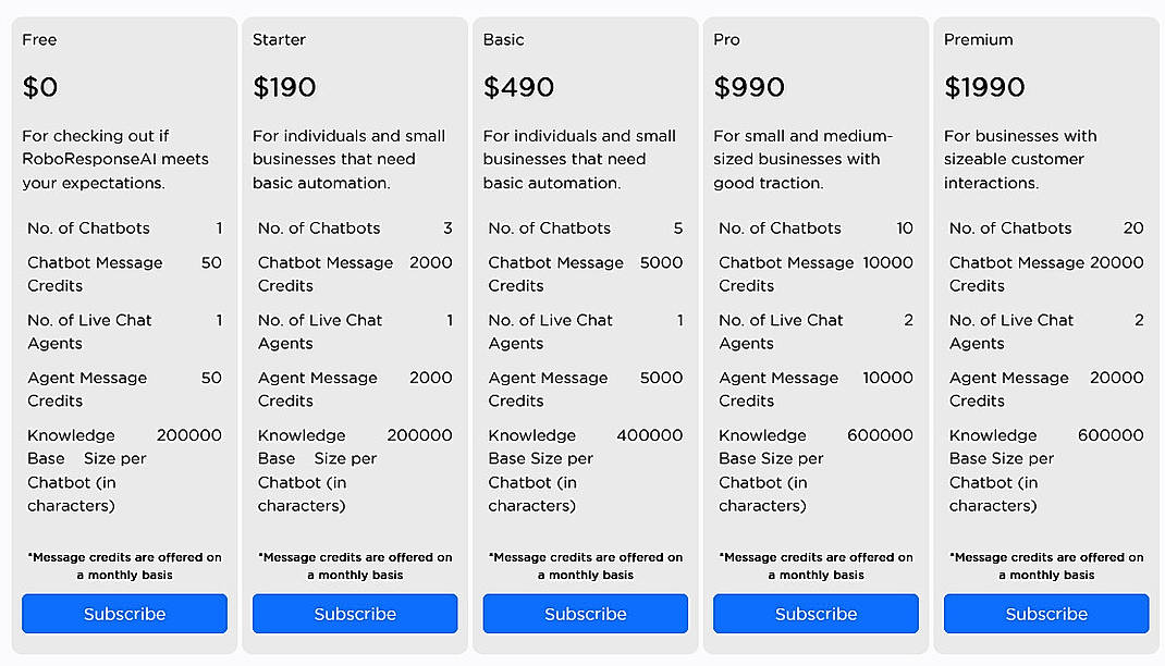 Pricing screenshot