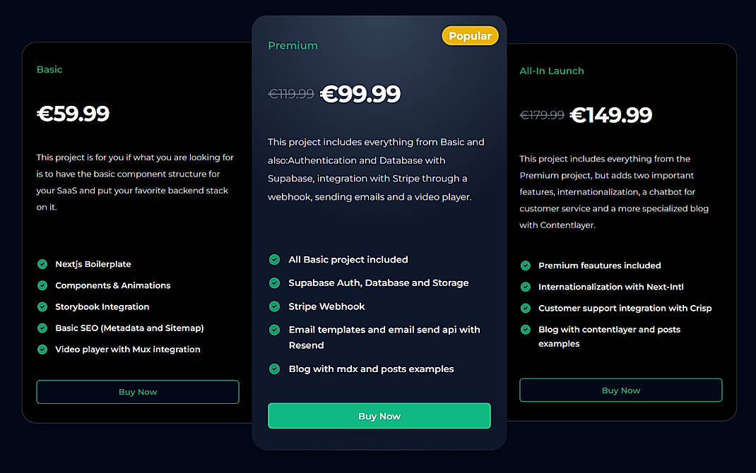 Pricing screenshot