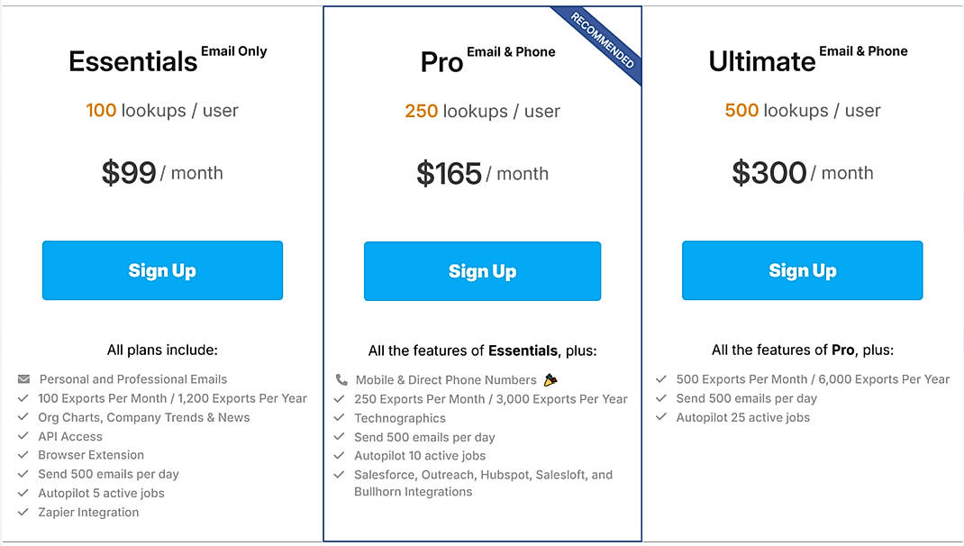 Pricing screenshot