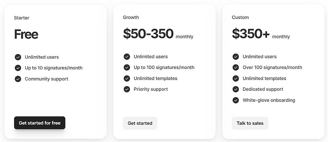 Pricing screenshot