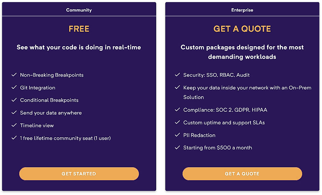 Pricing screenshot