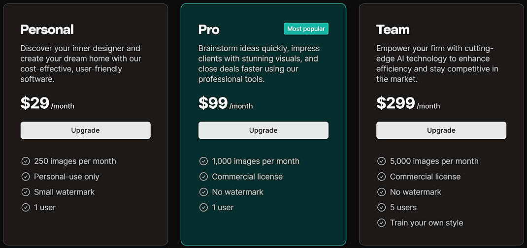 Pricing screenshot