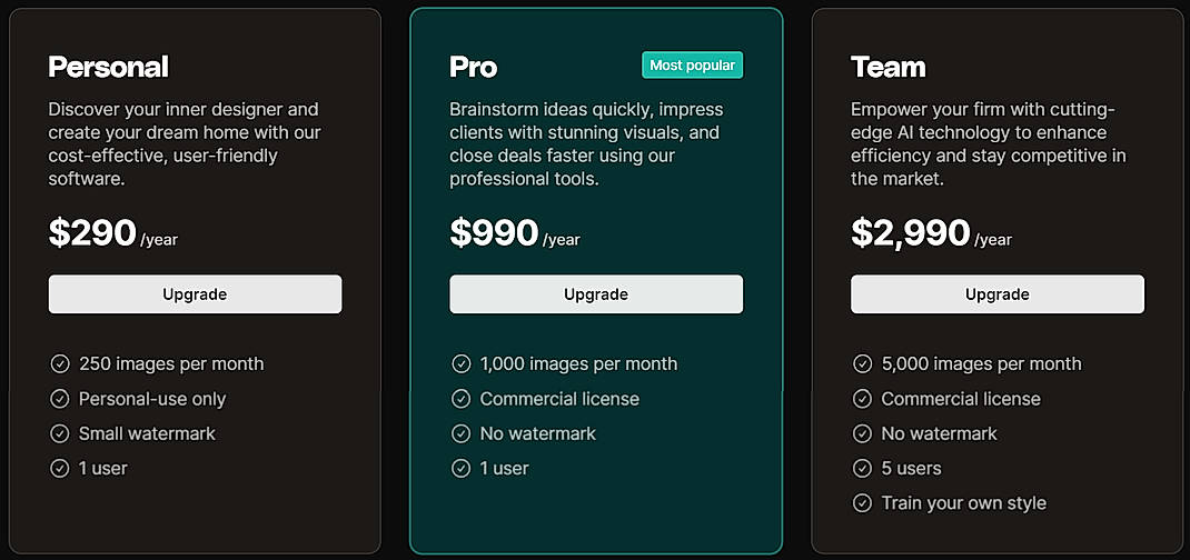 Pricing screenshot