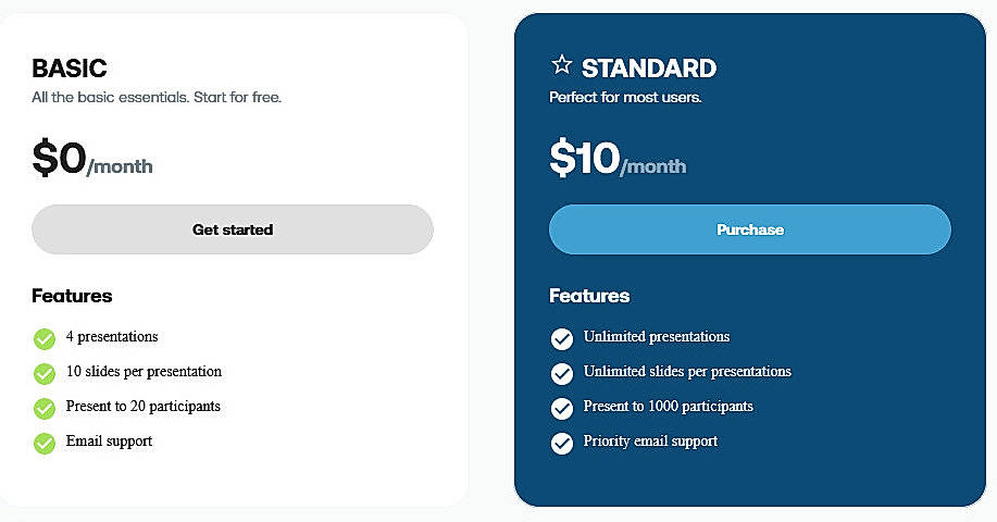 Pricing screenshot