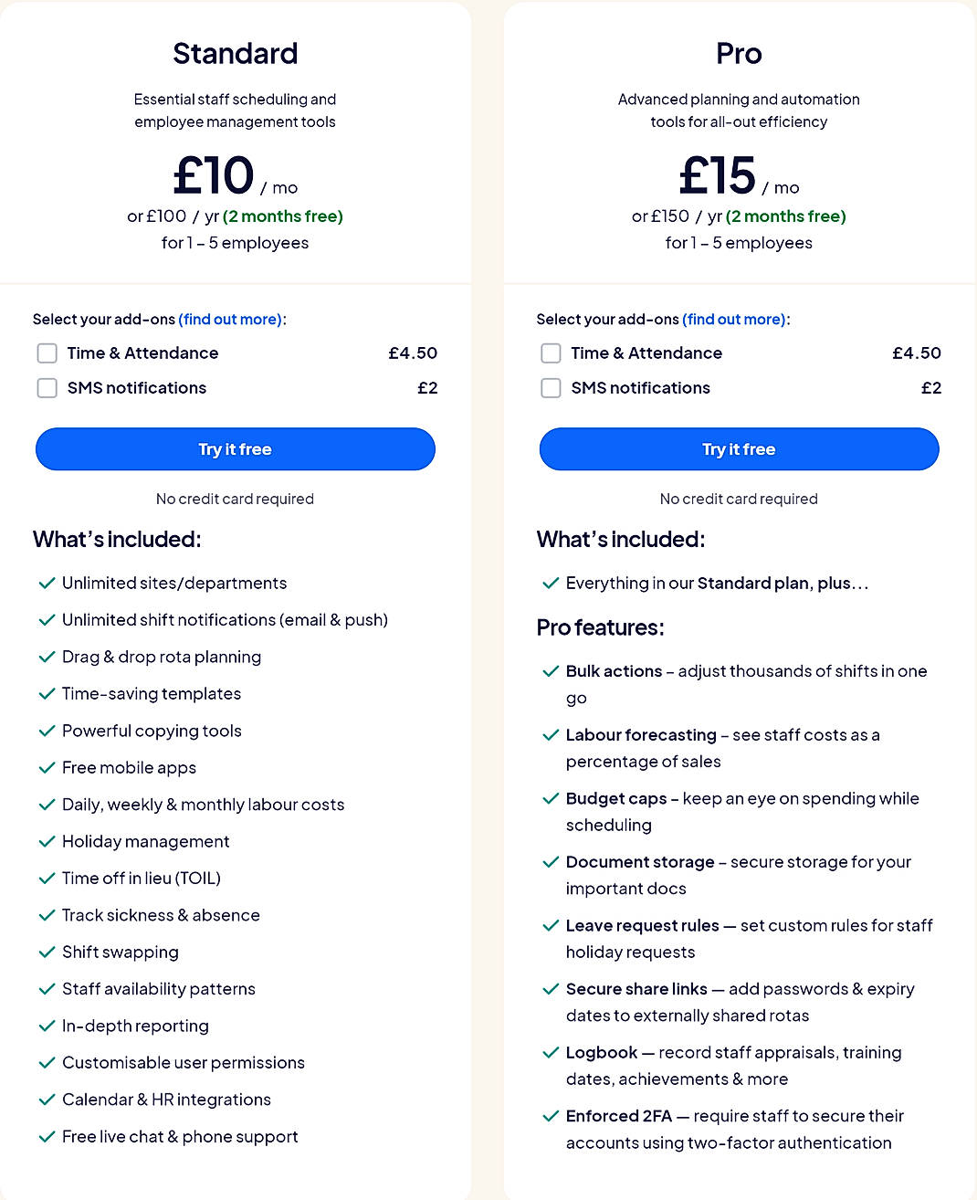 Pricing screenshot