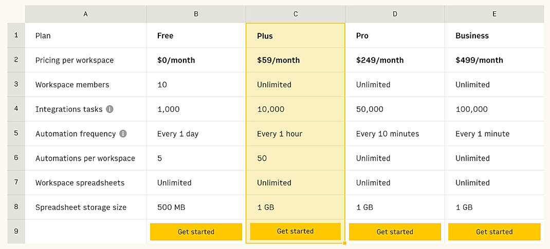Pricing screenshot