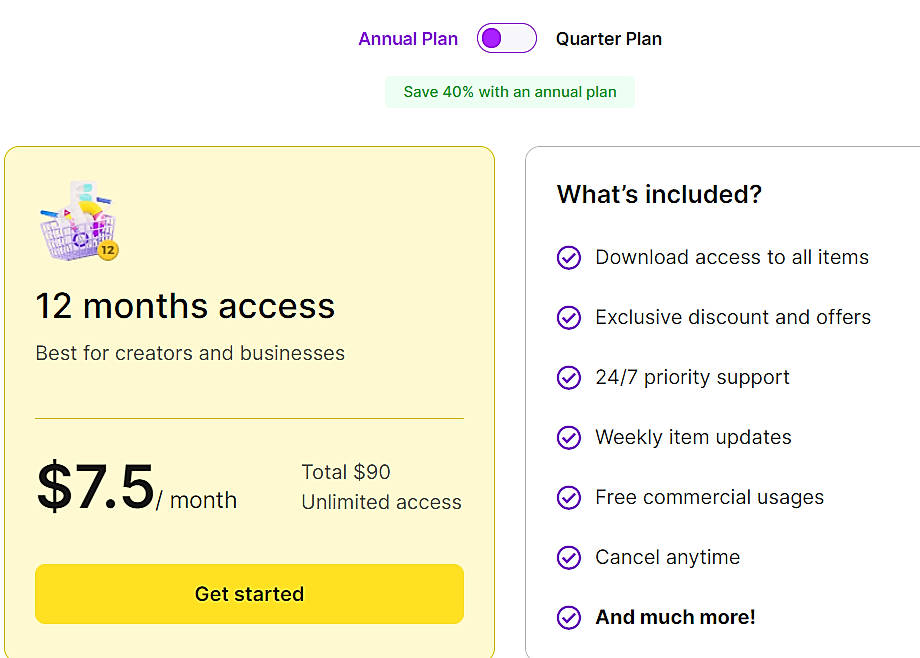 Pricing screenshot