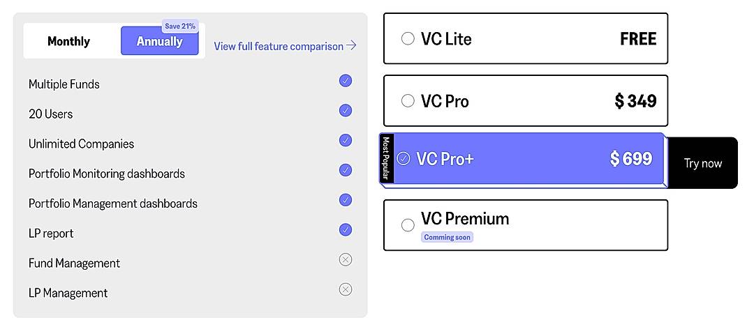 Pricing screenshot