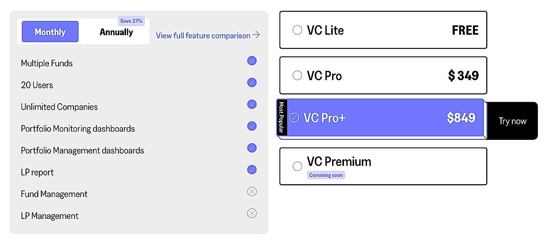 Pricing screenshot
