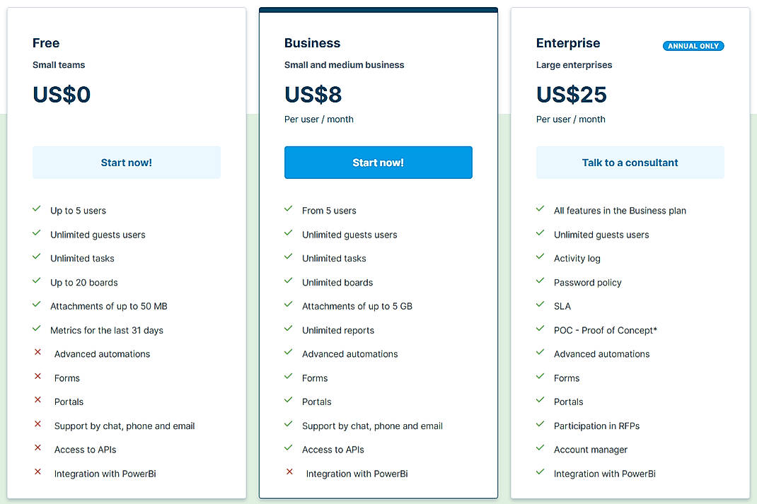 Pricing screenshot