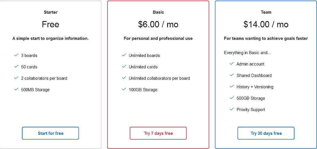 Pricing screenshot