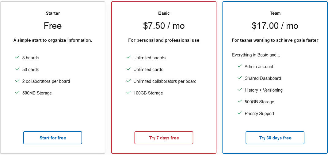 Pricing screenshot