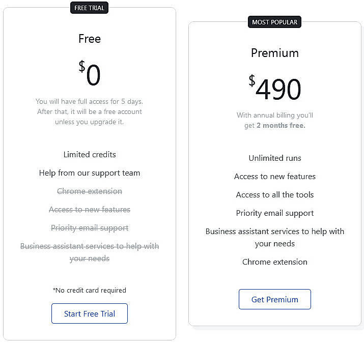 Pricing screenshot