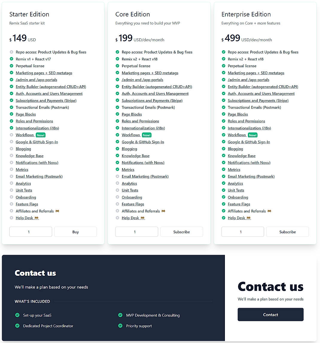Pricing screenshot