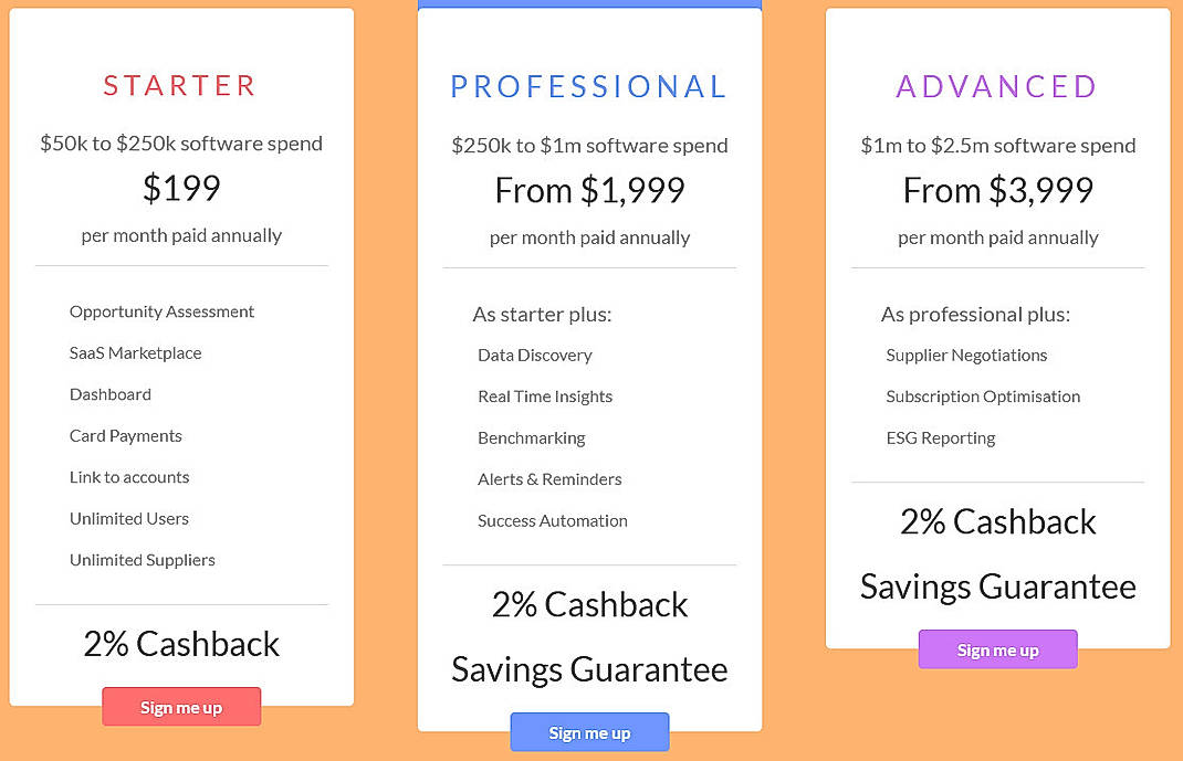 Pricing screenshot