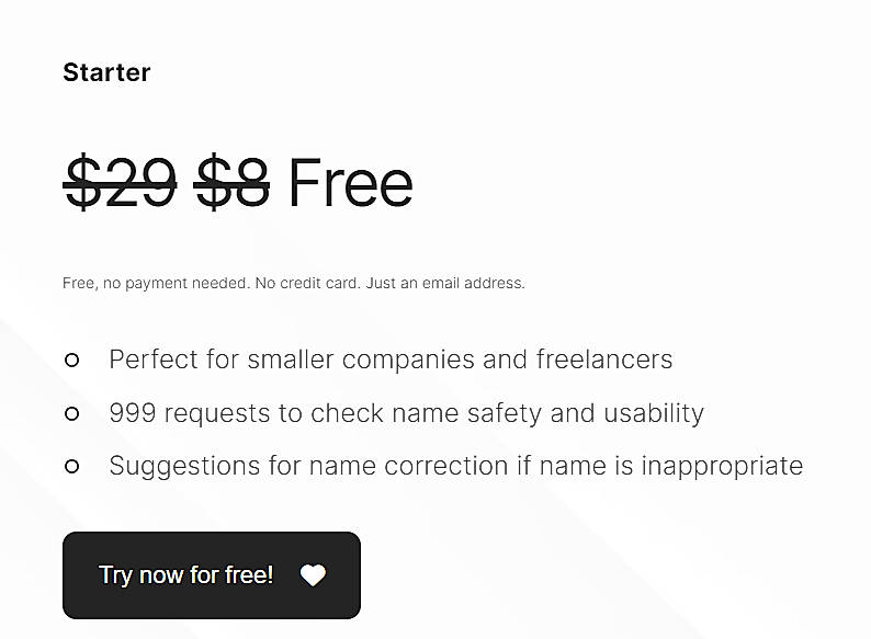 Pricing screenshot