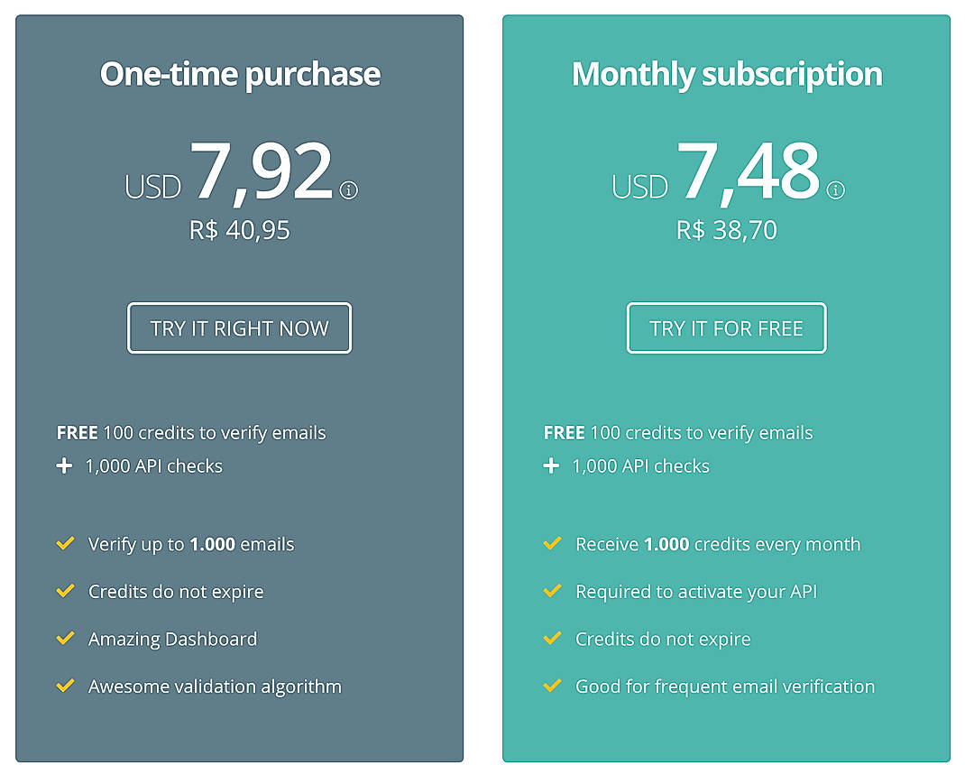 Pricing screenshot