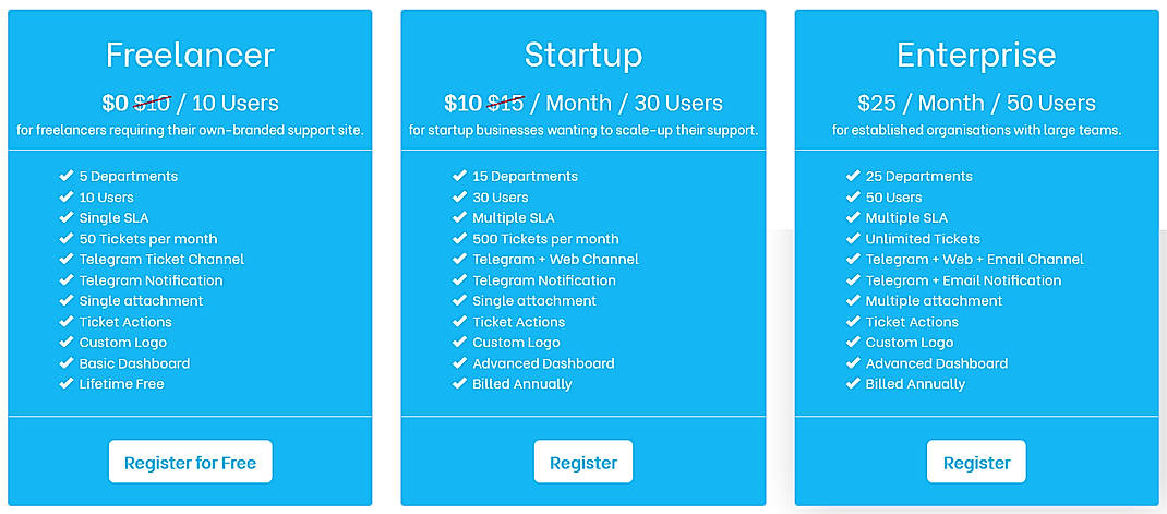 Pricing screenshot