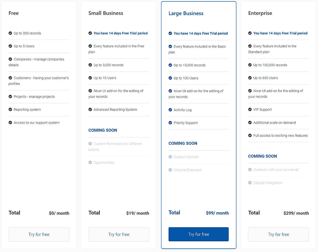 Pricing screenshot