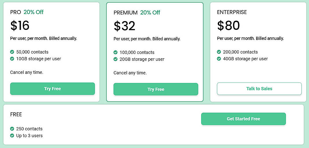 Pricing screenshot