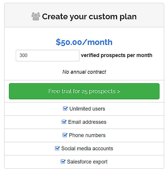 Pricing screenshot