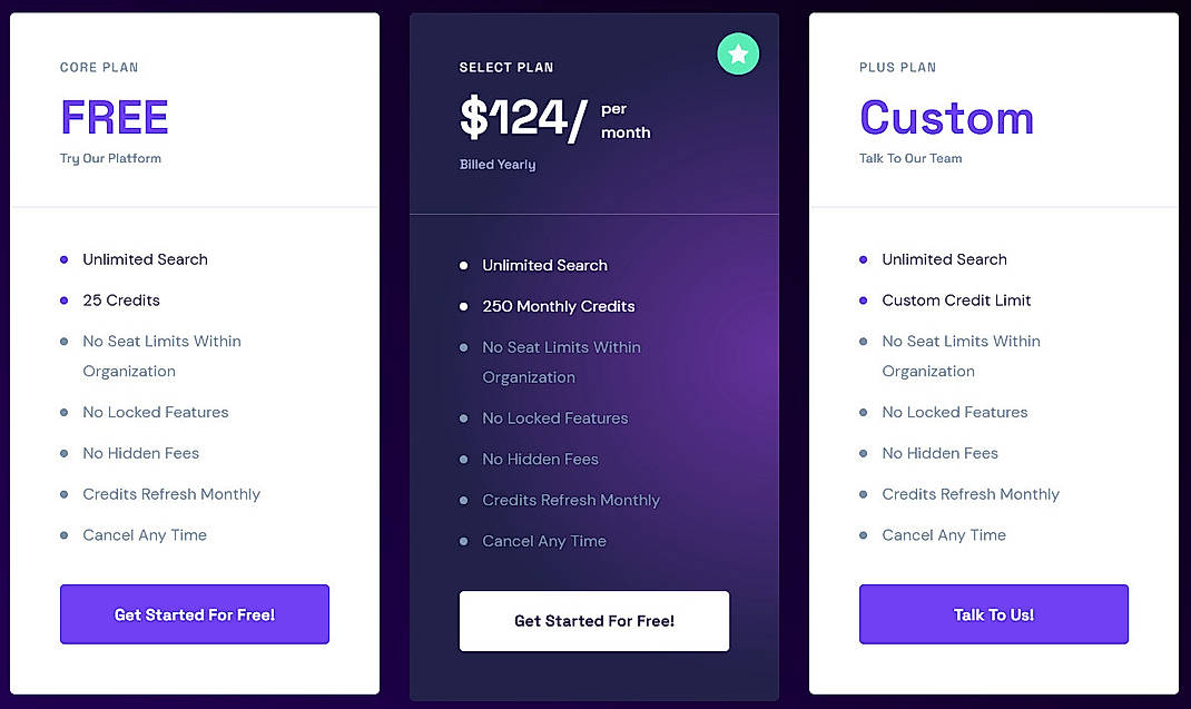 Pricing screenshot