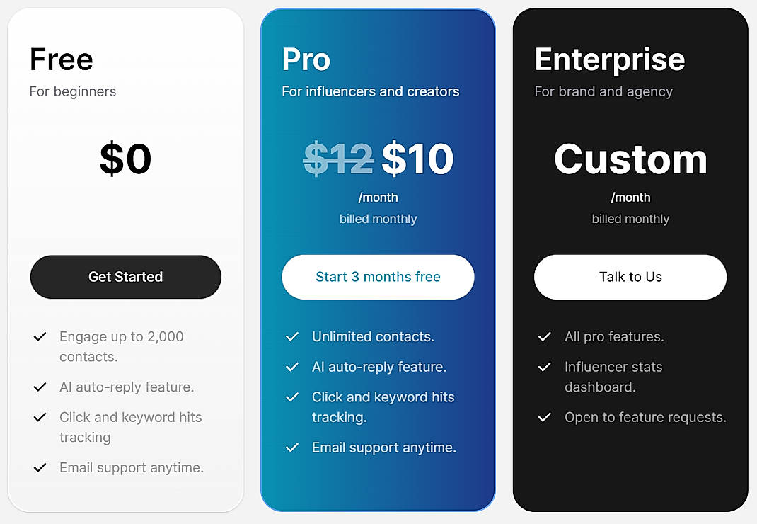 Pricing screenshot