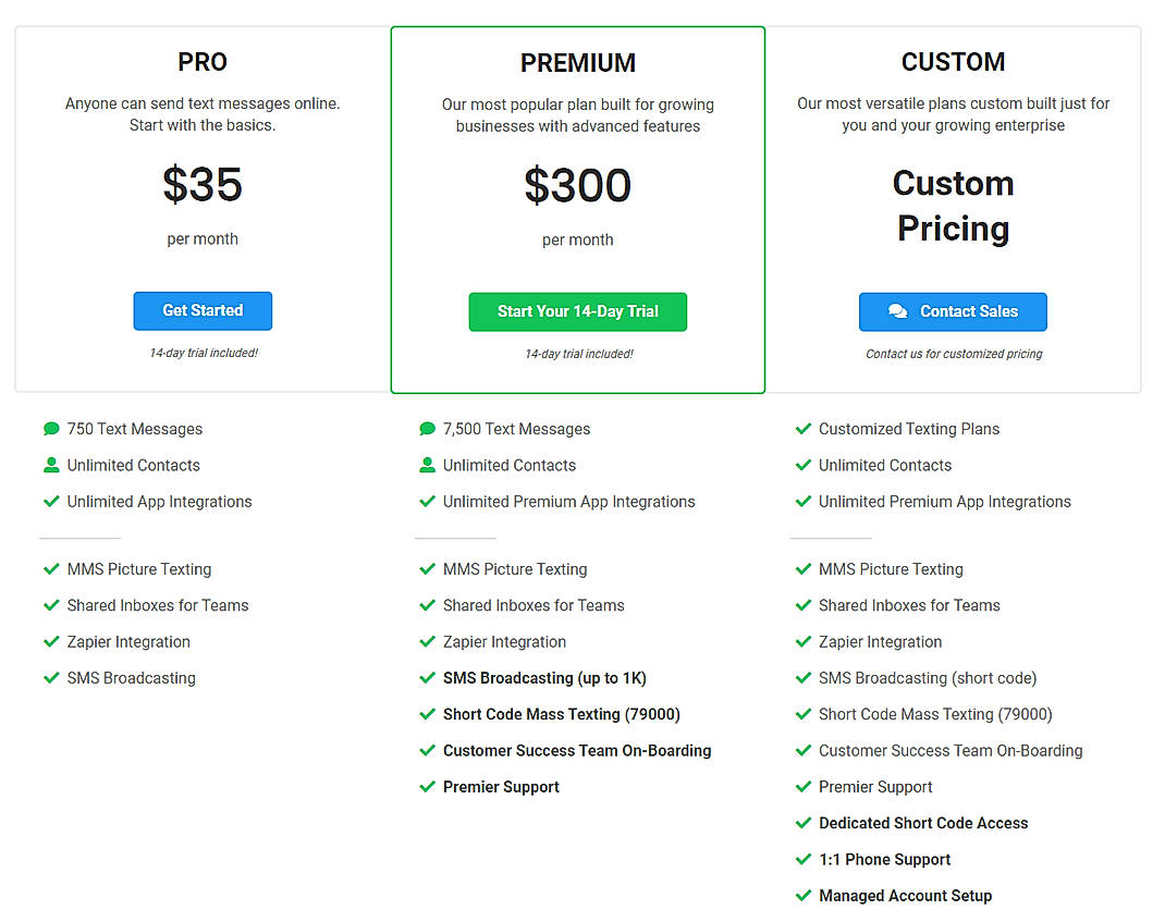 Pricing screenshot